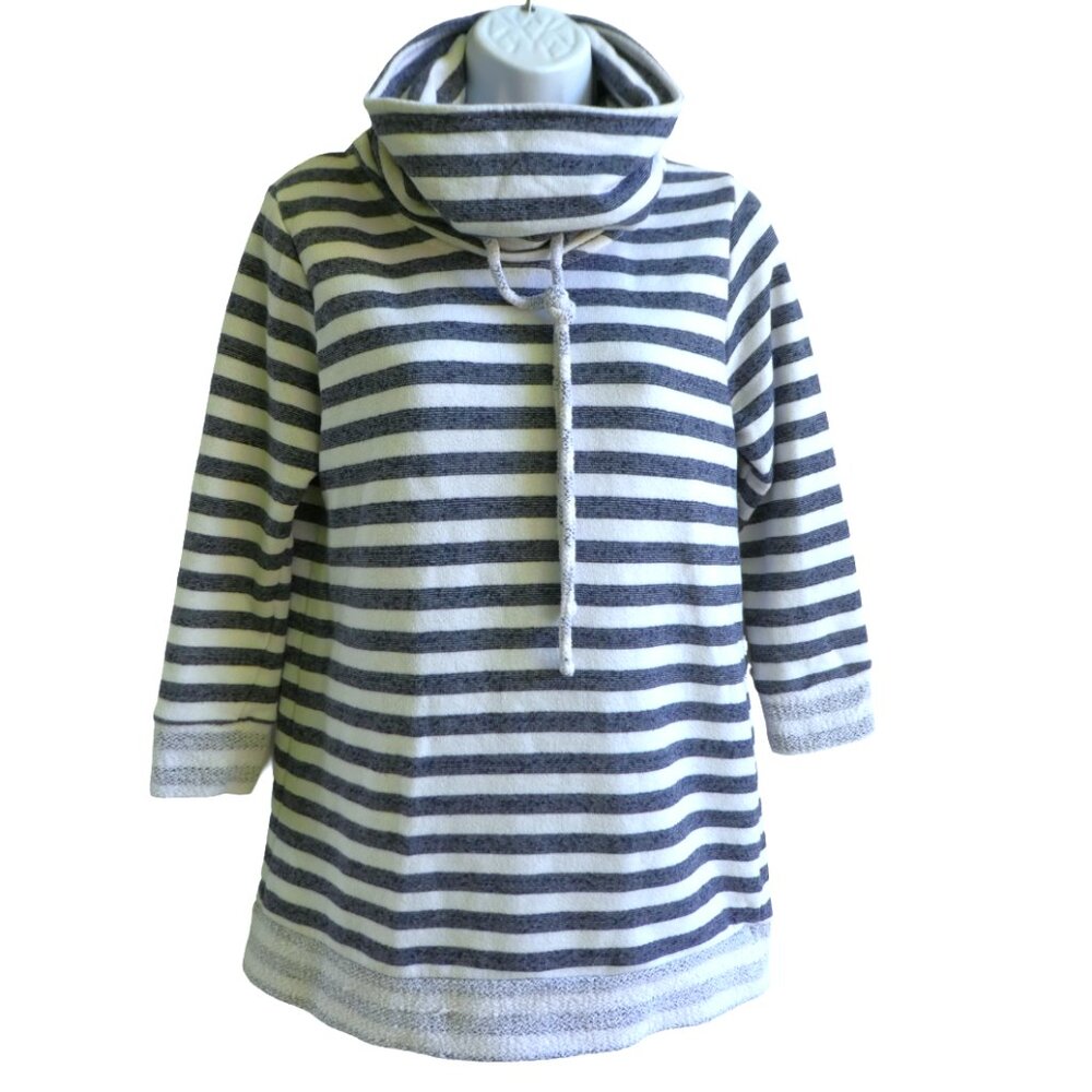 French TeRRY Loveapllella Nordstrom Pullover Funnel Cowl Neck White Blue Striped